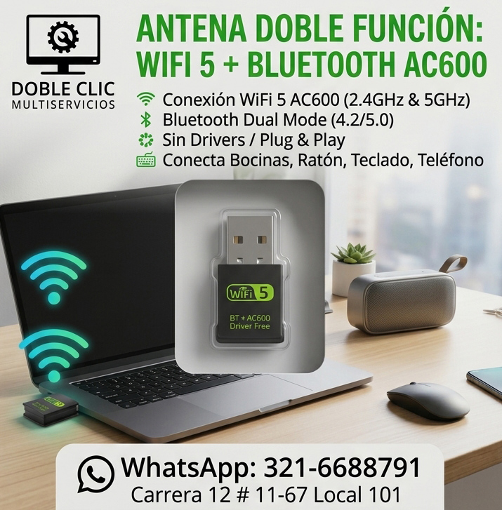 Antena USB WiFi 5 + Bluetooth AC600