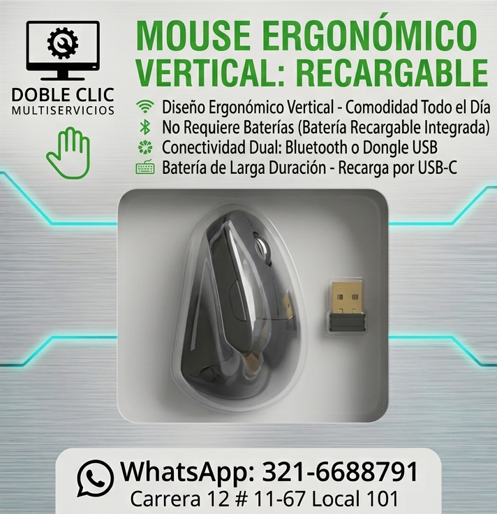 Mouse Vertical Ergonómico Recargable